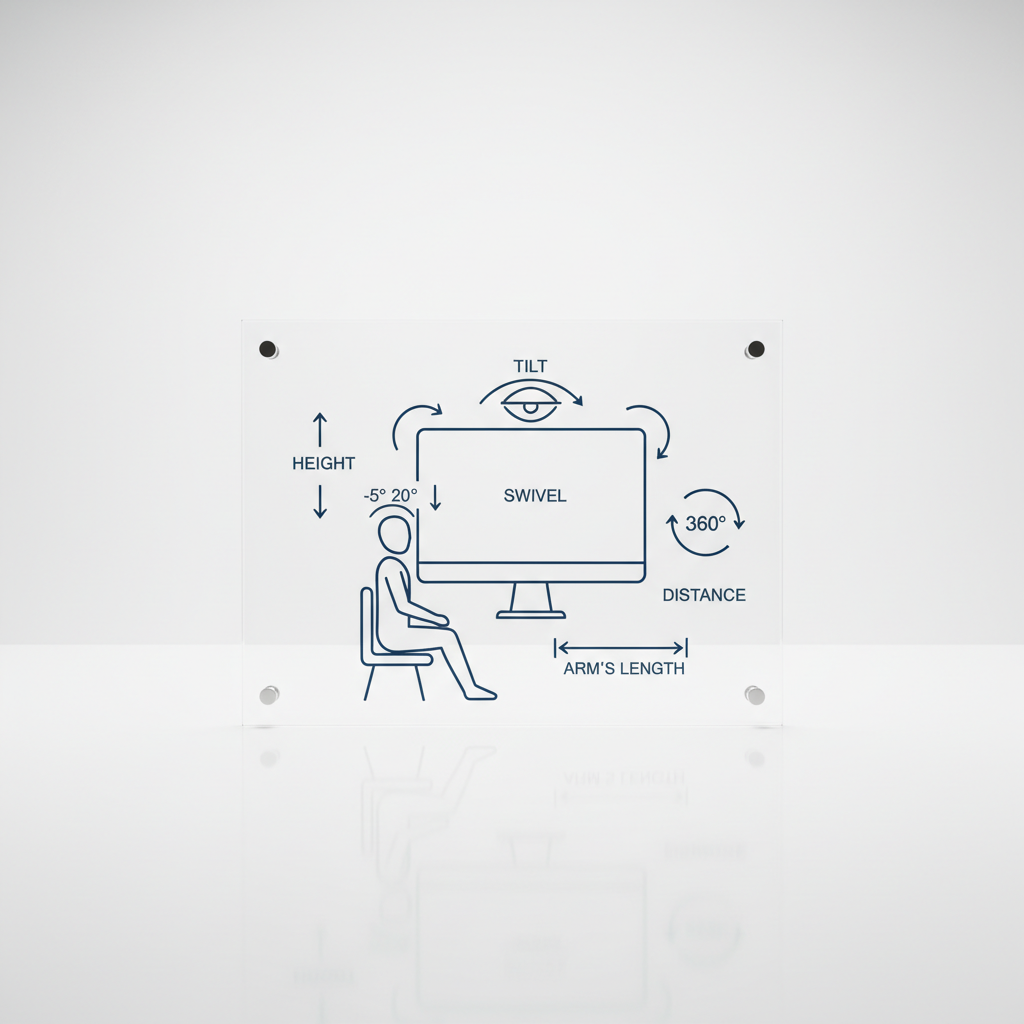 A diagram showing various monitor ergonomic adjustments