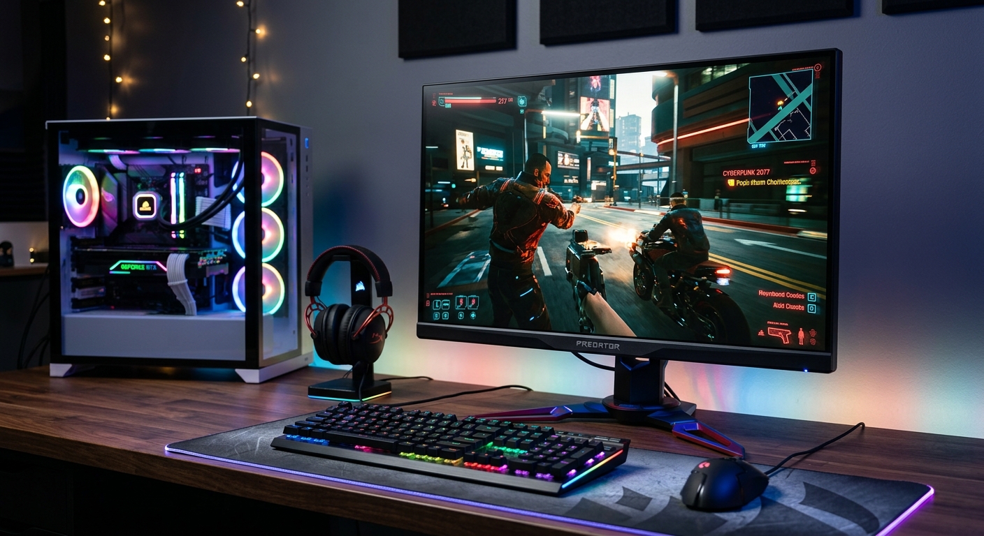 Acer Predator X27 in a gaming setup with RGB lighting