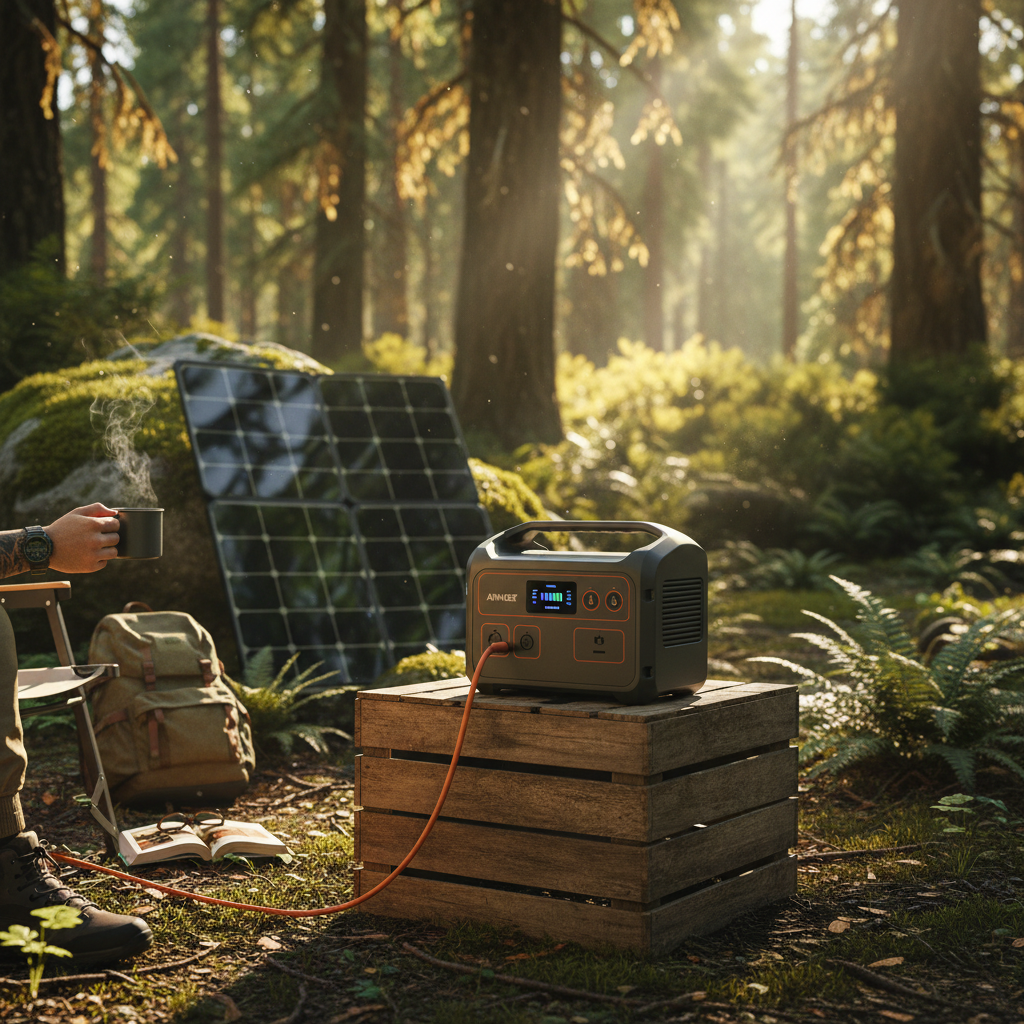 Anker PowerHouse 767 recharging in a forest