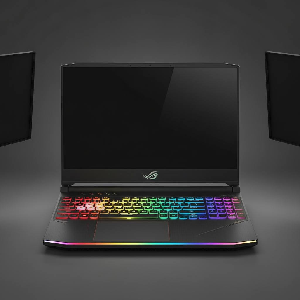 ASUS ROG Strix Scar 18 gaming laptop with its RGB keyboard glowing