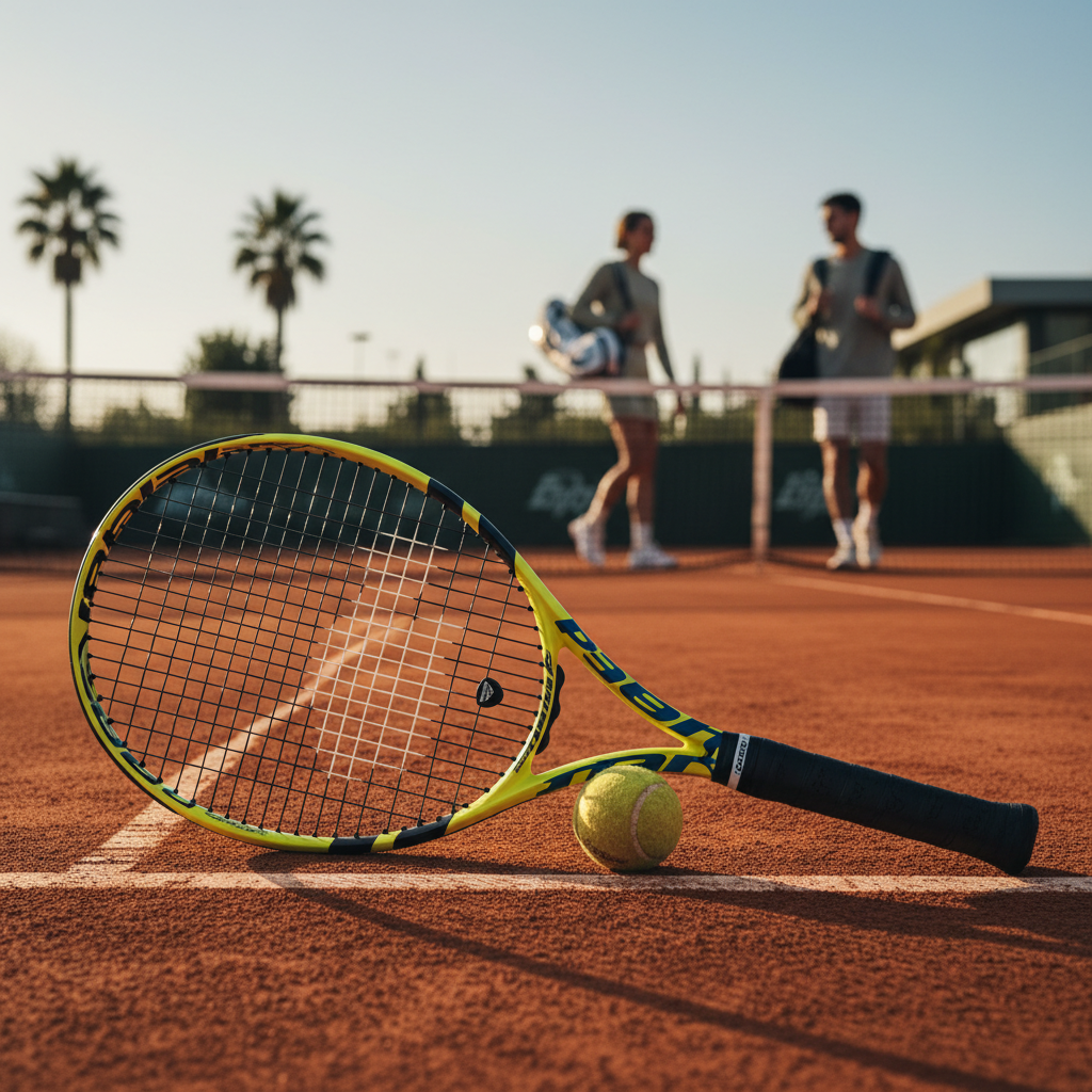 Babolat Pure Aero 2026 tennis racket on a court with a blurred background