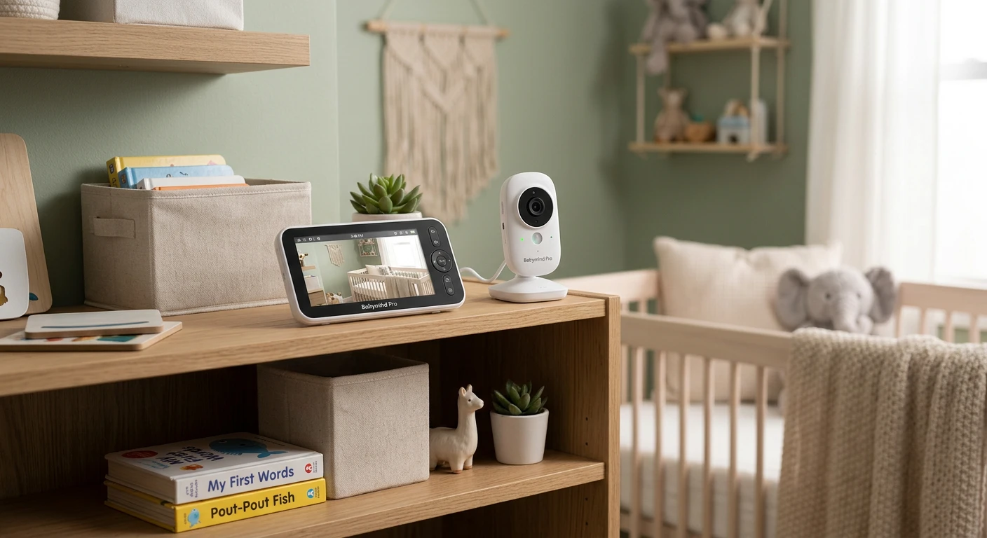 Babymind Pro baby monitor on a nursery shelf