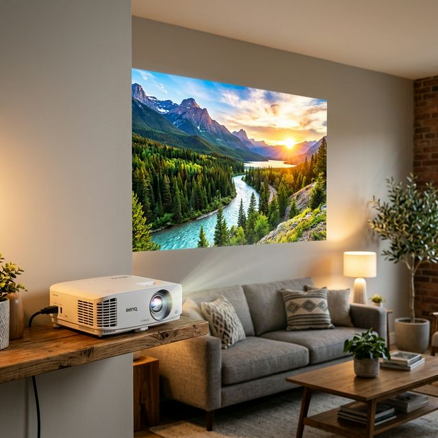 BenQ HT3550 projector displaying a vivid movie scene