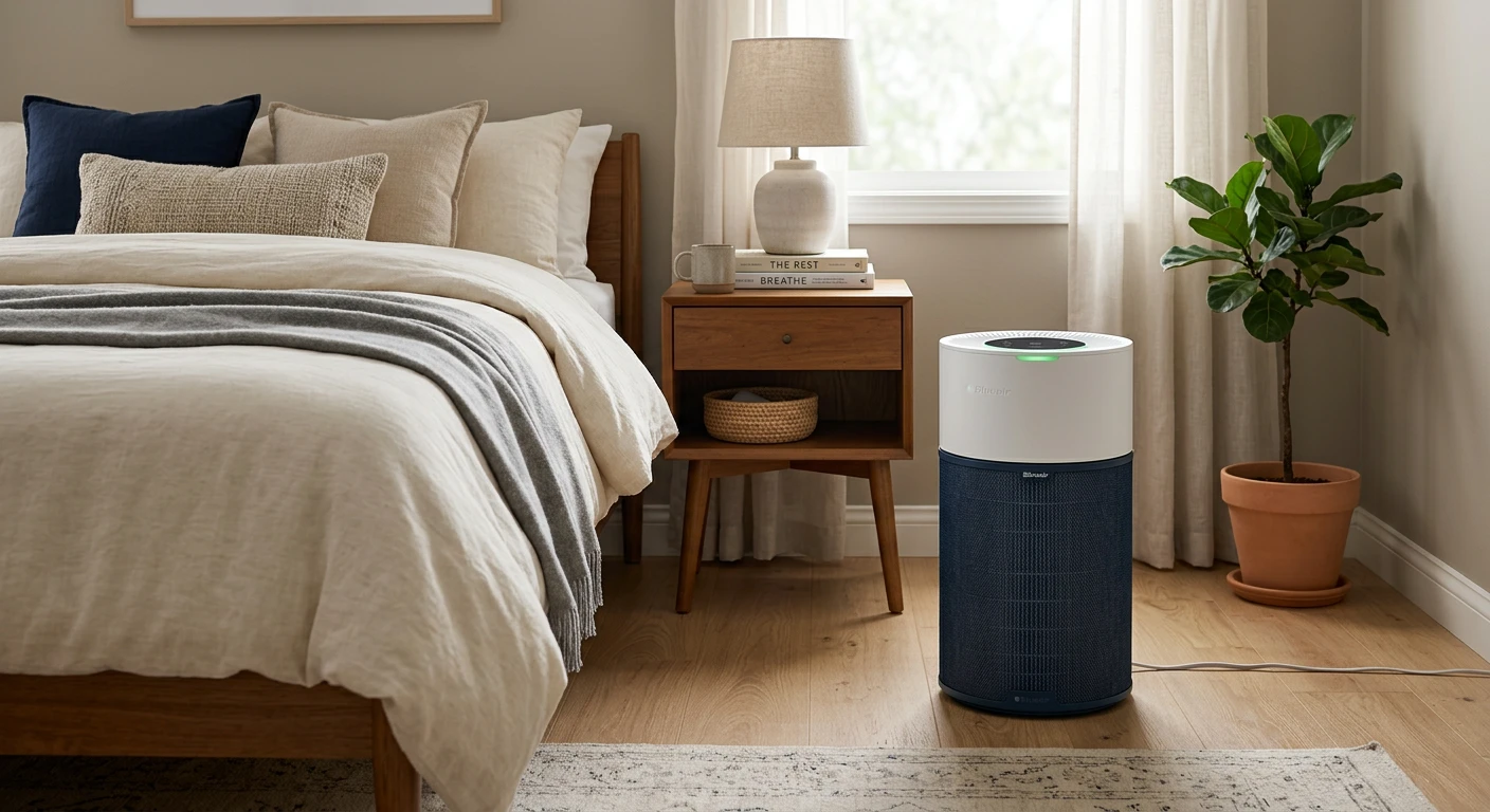 Blueair Blue Pure 311 Auto in a cozy bedroom setting
