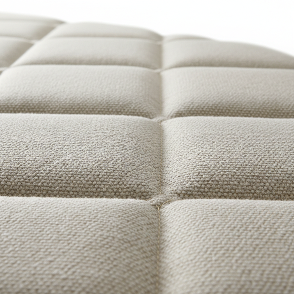 Close-up of a mattress fabric showing texture and stitching