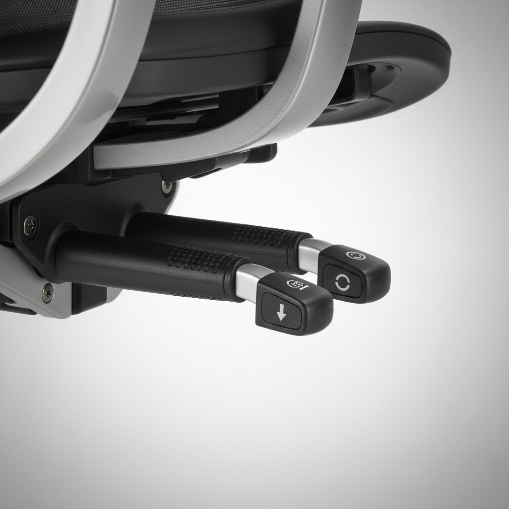 Close-up of an ergonomic chair's adjustment levers