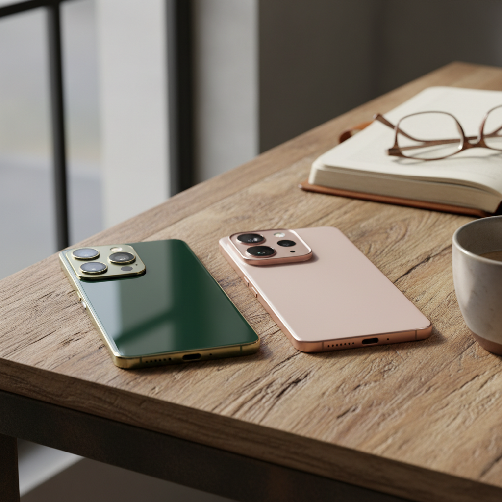 close-up of both phones' design elements