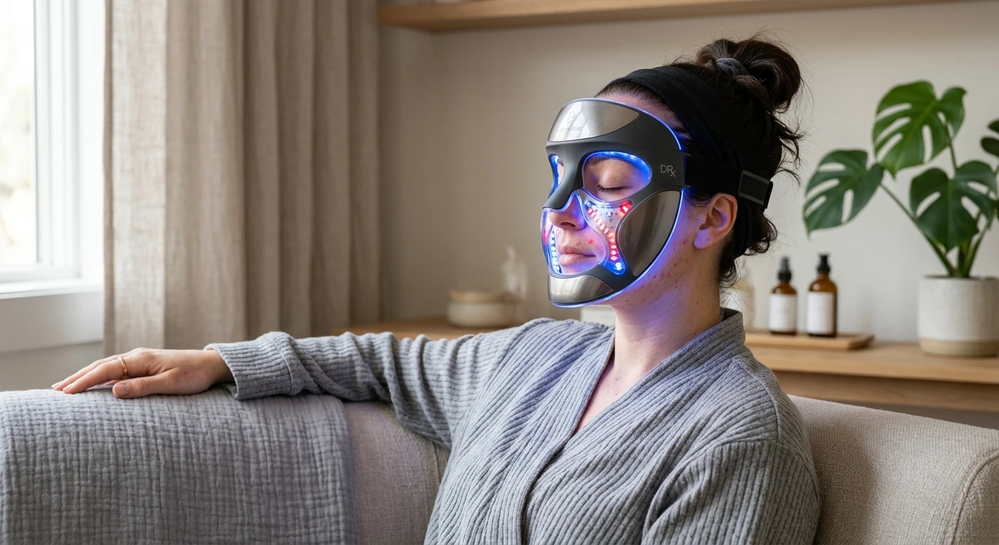 Dr. Dennis Gross SpectraLite mask in use during an acne treatment session