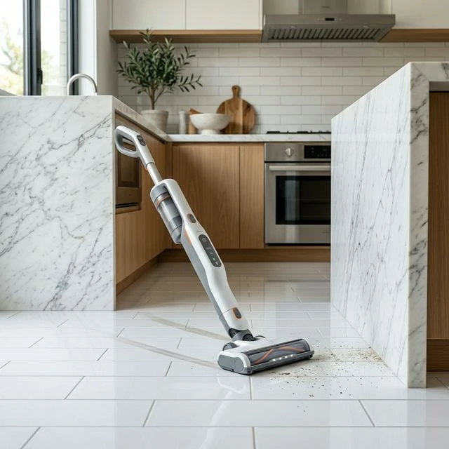 Dyson Omni-glide cleaning a tiled kitchen floor