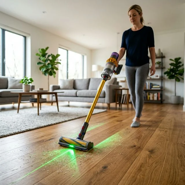 Dyson V15 Detect in action on hardwood floor