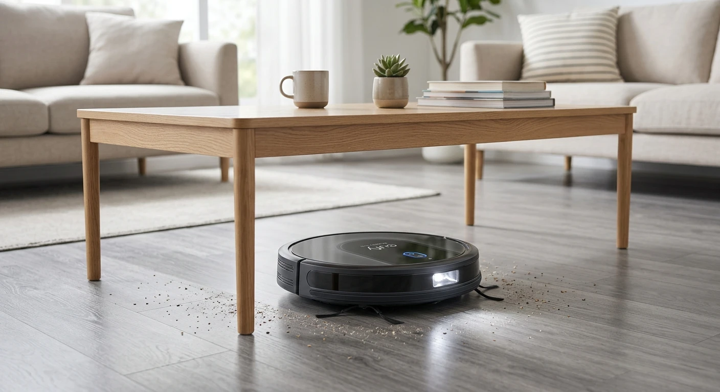 Eufy RoboVac G40 cleaning under a low coffee table