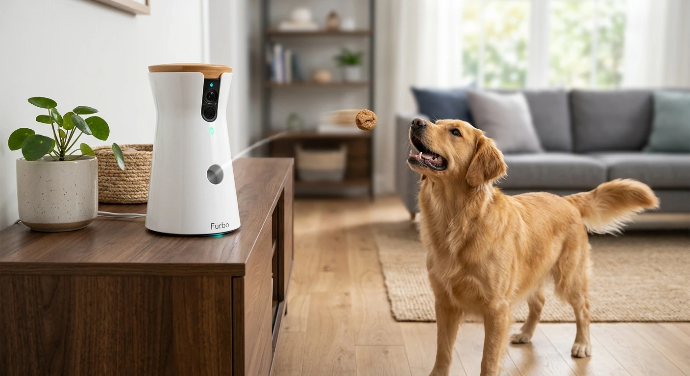 Furbo Dog Camera tossing a treat