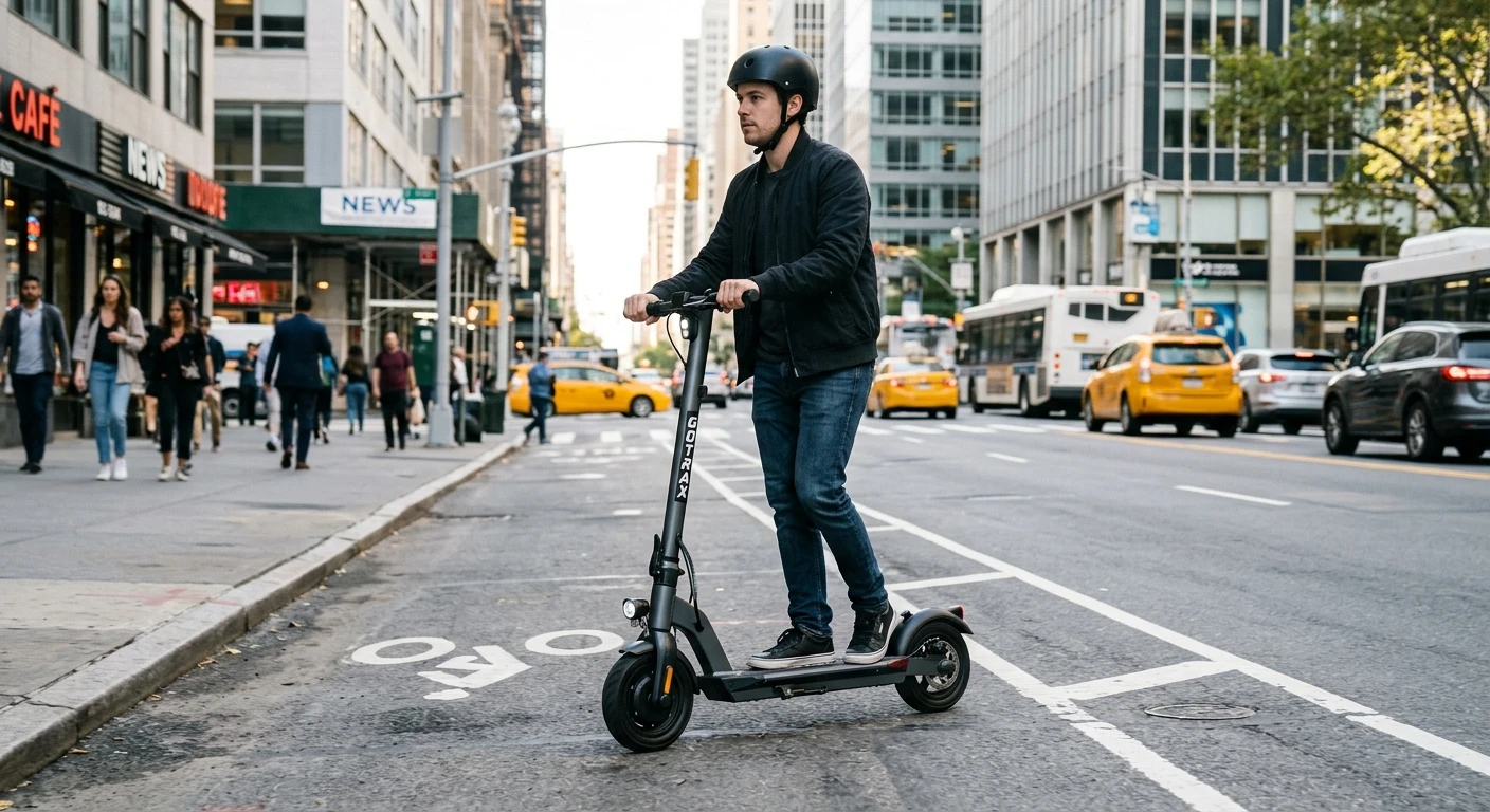 GOTRAX GMAX Ultra on a busy city street