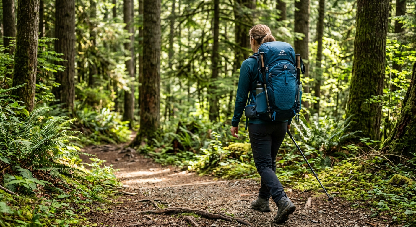 Gregory Zulu 30 in action on a forest trail