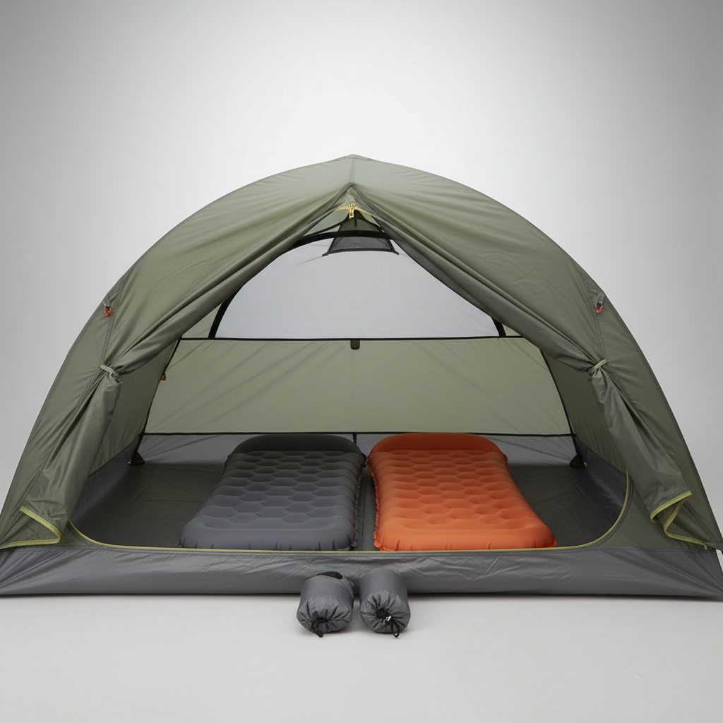 interior shot of a minimalist backpacking tent showing two sleeping pads