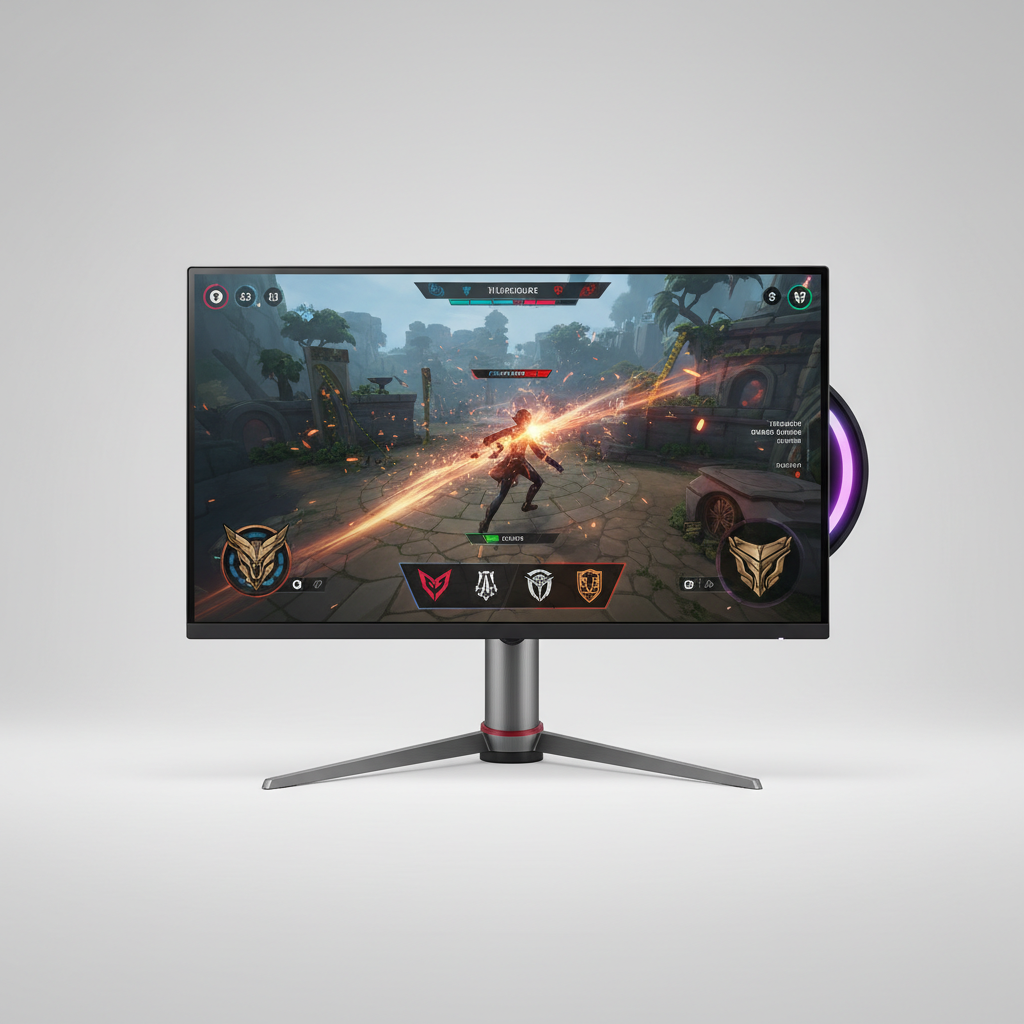LG UltraGear 27GR95UM monitor displaying a fast-paced esports game