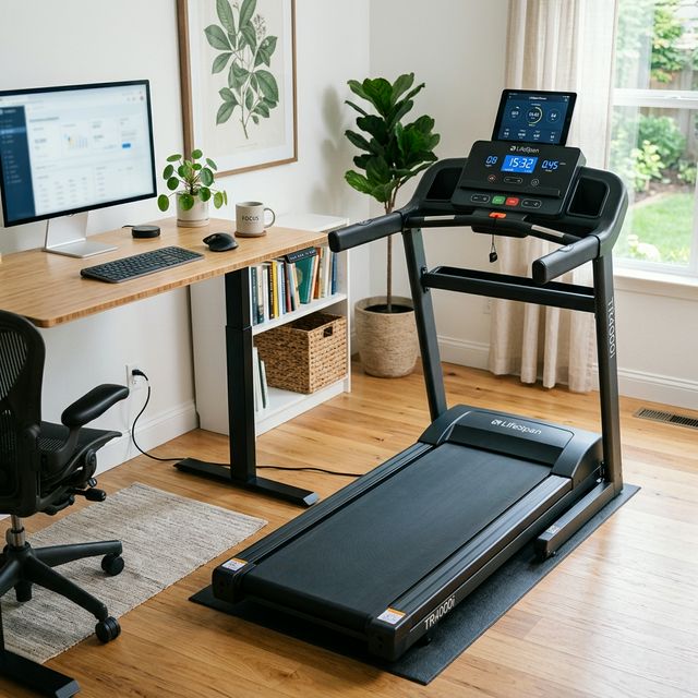 LifeSpan TR4000i treadmill set up for a walking session