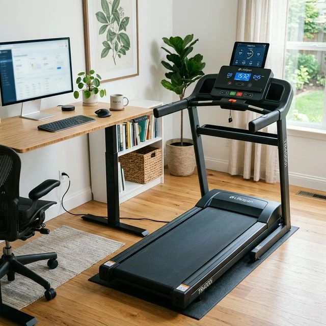 LifeSpan TR4000i treadmill set up for a walking session