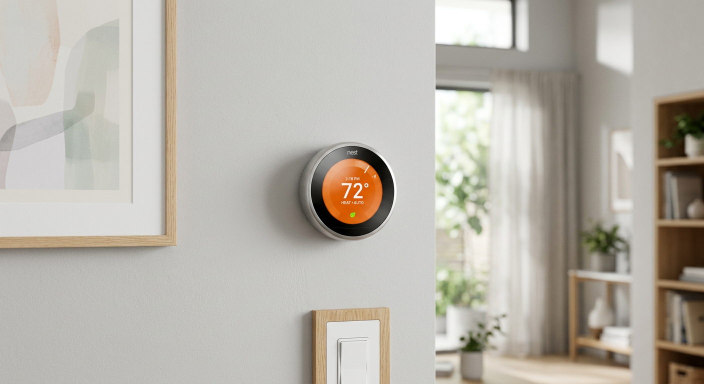 Nest Learning Thermostat elegantly installed on a wall