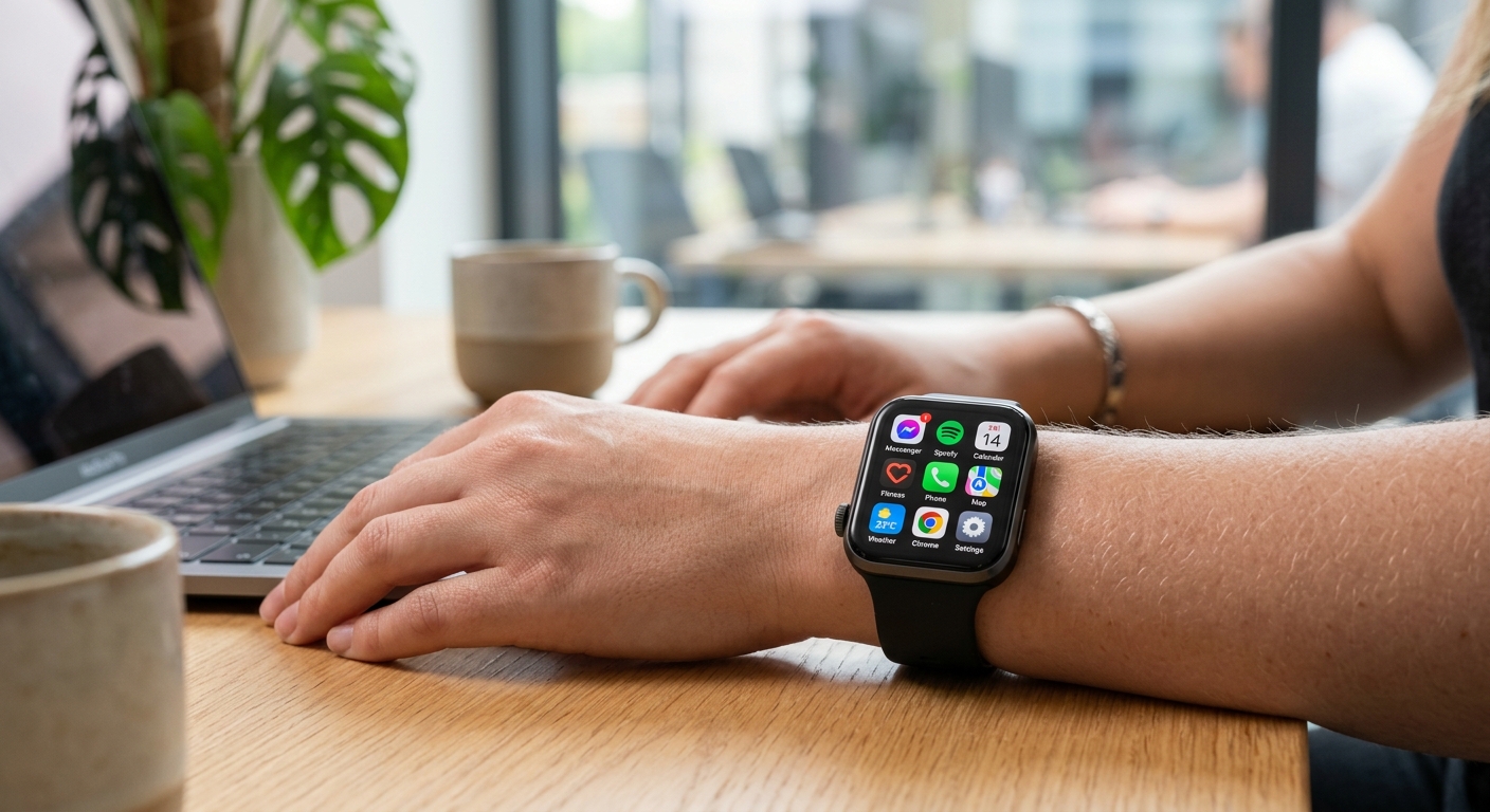 Oppo Watch 3 with app icons on a digital display