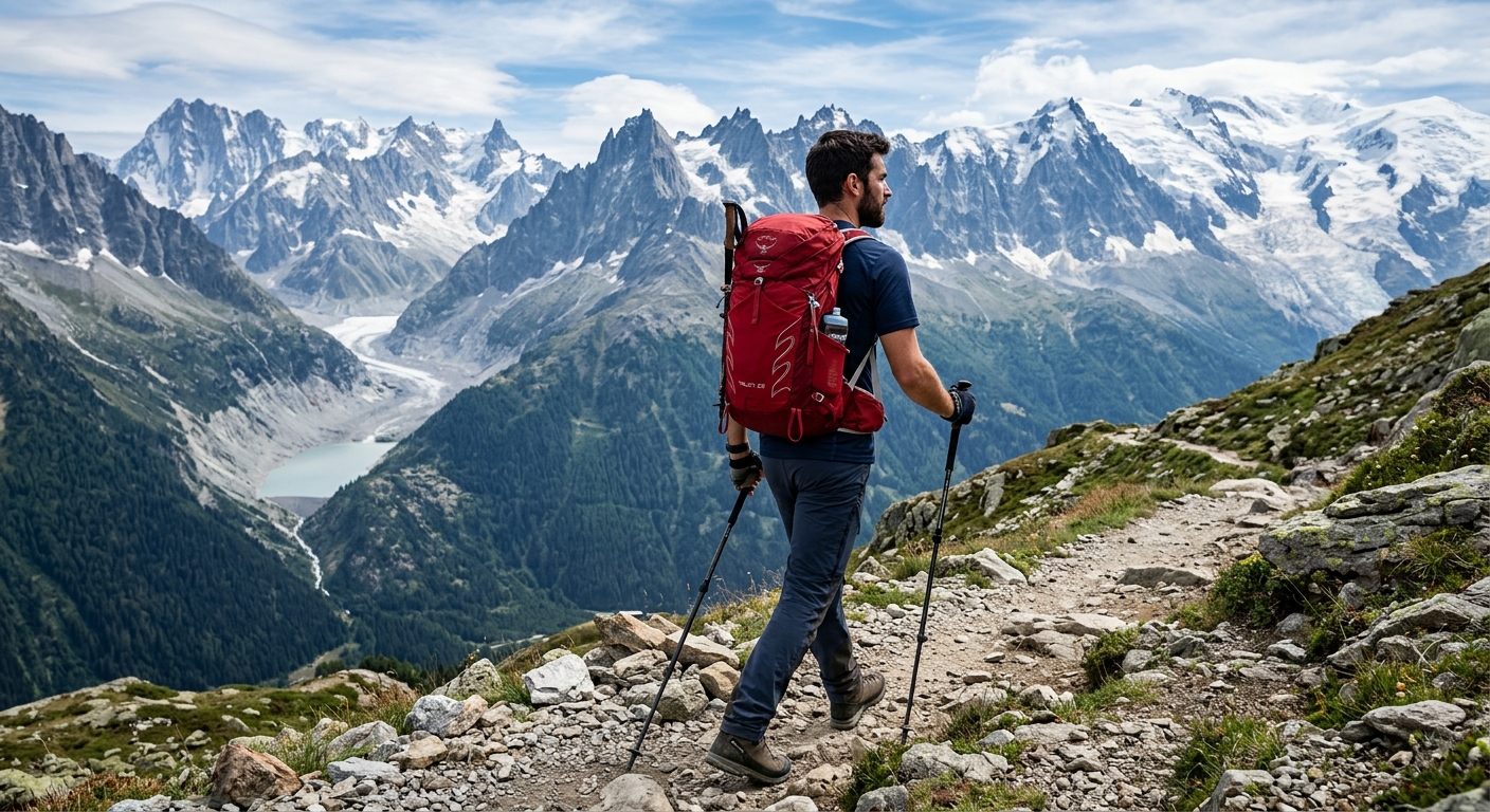 Osprey Talon 22 backpack with scenic mountain backdrop