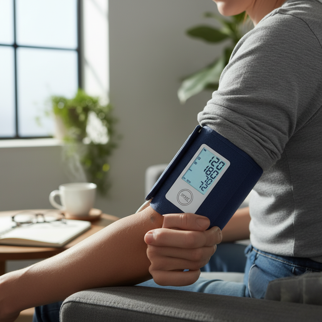 person's arm with a blood pressure cuff on