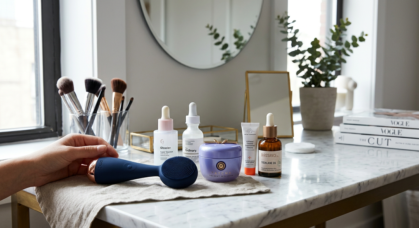 PMD Clean Pro with skincare products on a vanity table