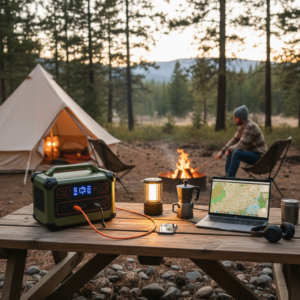 Rockpals 1300 powering a small campsite