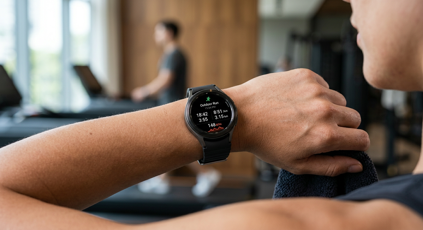 Samsung Galaxy Watch 6 on a wrist with a fitness app display