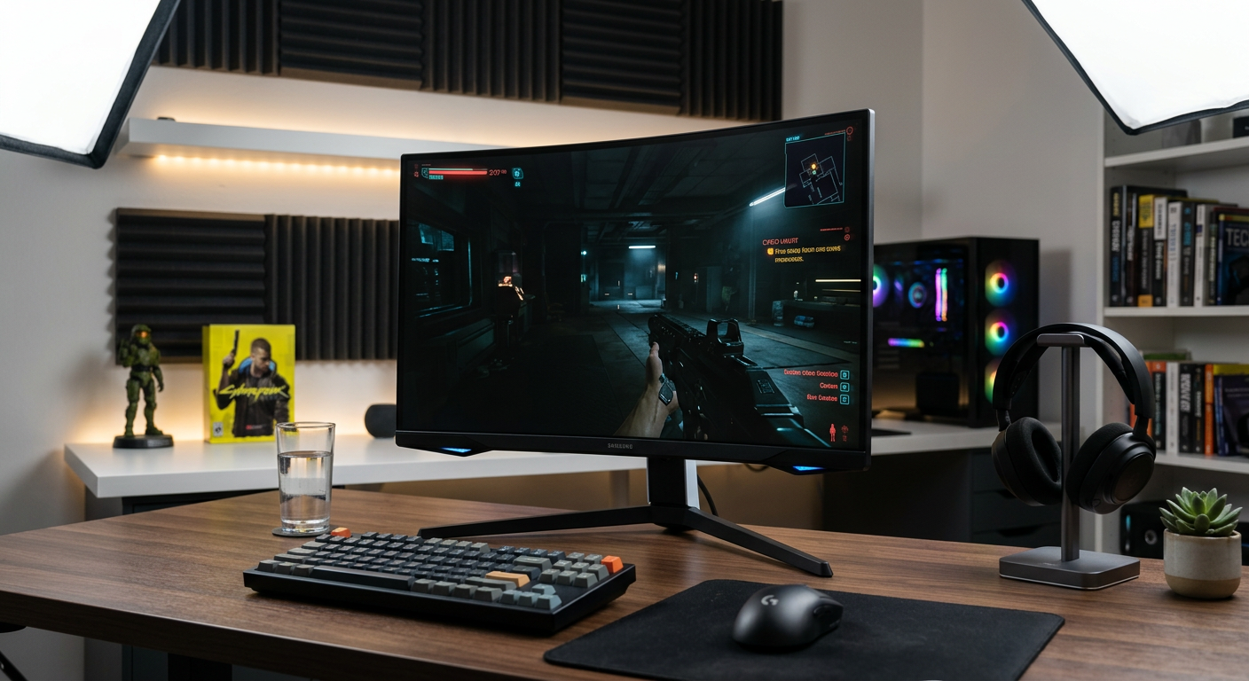 Samsung Odyssey G7 with a curved gaming setup