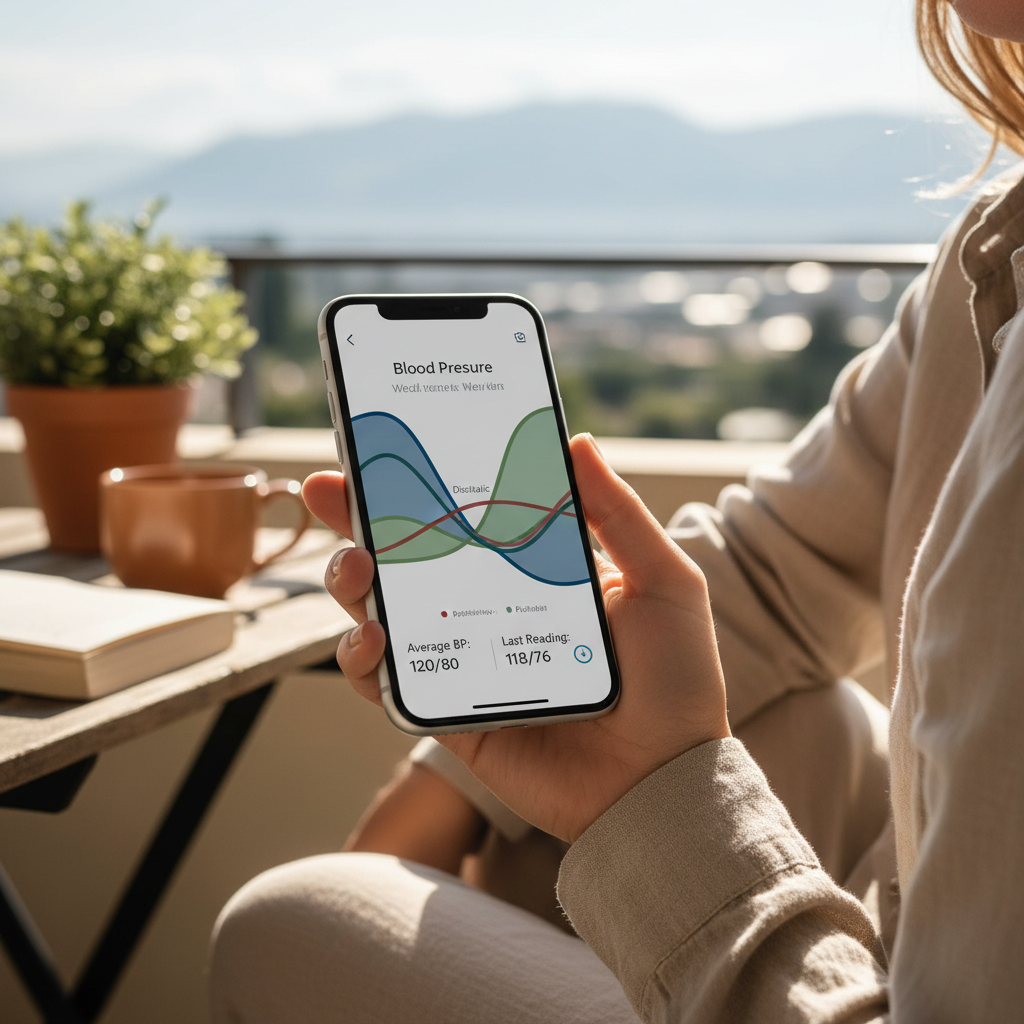 screenshot of a health app displaying blood pressure trends