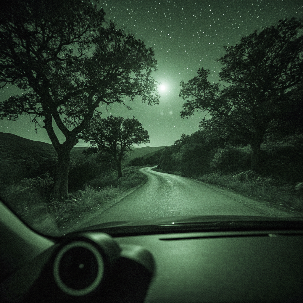 screenshot of clear night vision footage from a dash cam