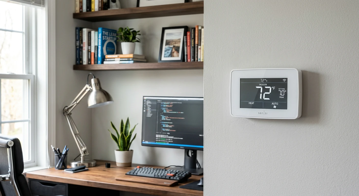 Sensi Touch Smart Thermostat on a home office wall