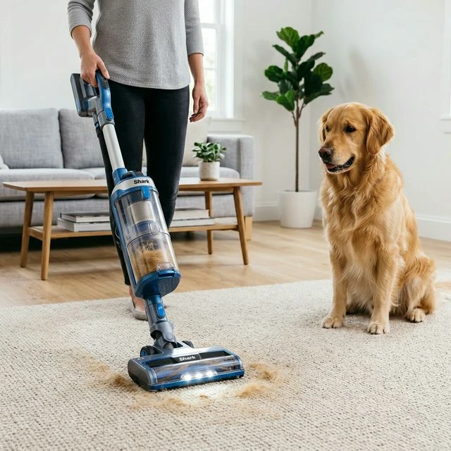 Shark IZ462H Vertex cleaning pet hair from carpet