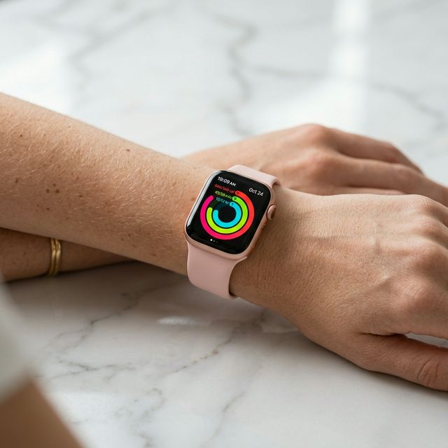 Apple Watch Series 11 in rose gold on a woman's wrist
