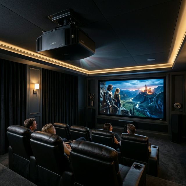 Sony VPL-VW915ES projector in a modern home theater setup