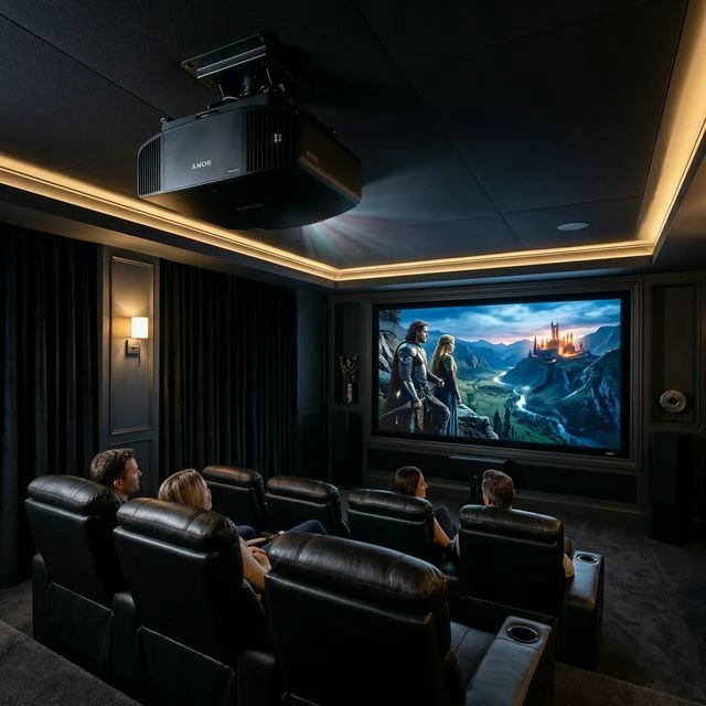 Sony VPL-VW915ES projector in a modern home theater setup