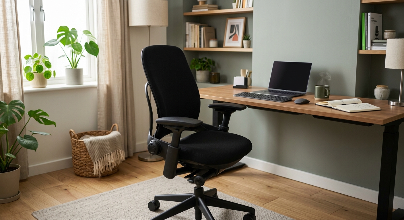 Steelcase Leap chair in a cozy home office
