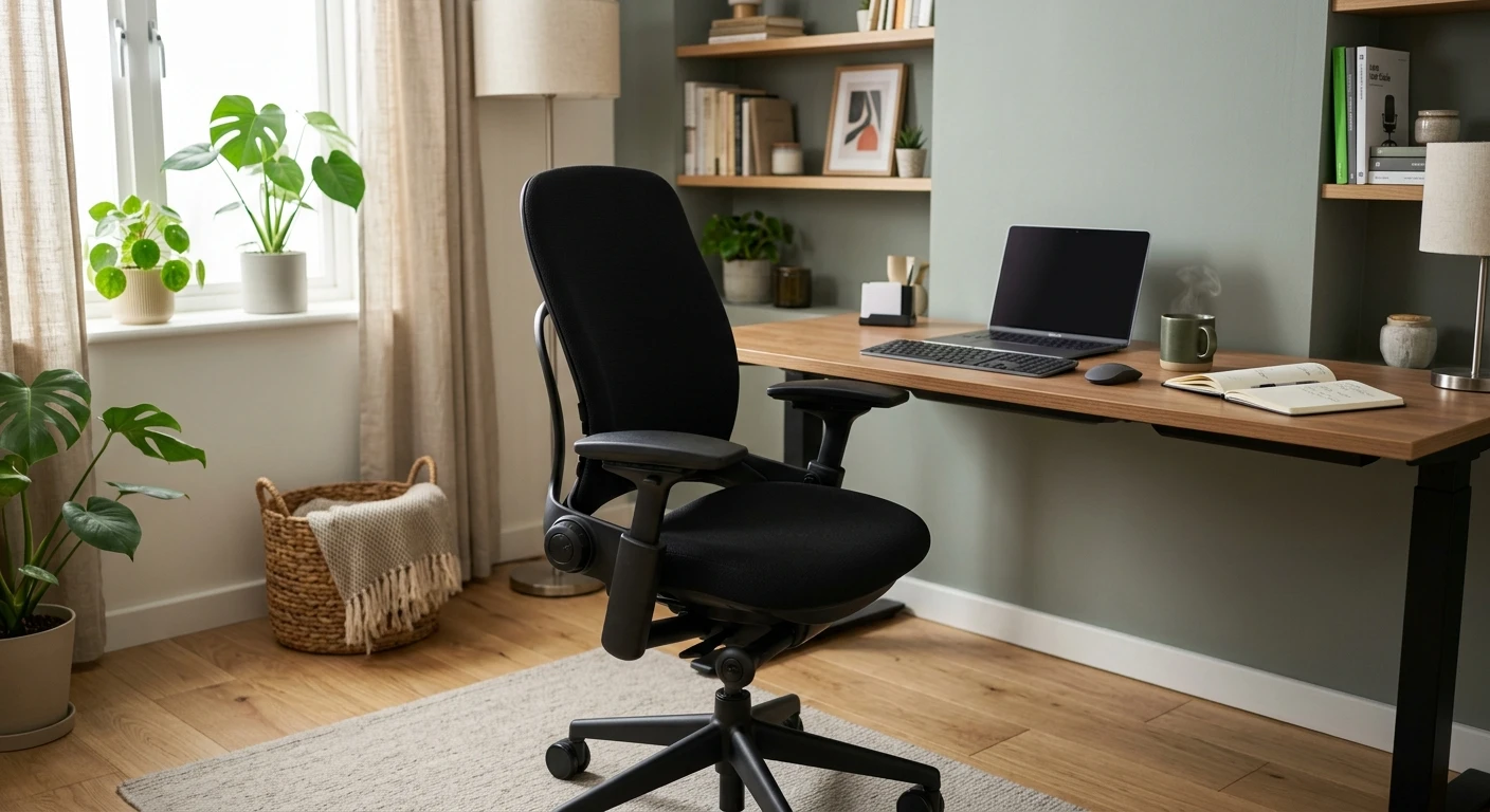 Steelcase Leap chair in a cozy home office