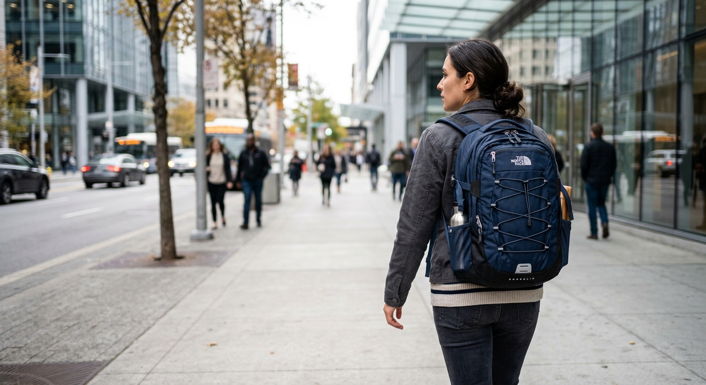 The North Face Borealis in an urban setting