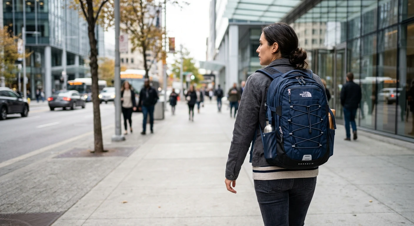 The North Face Borealis in an urban setting